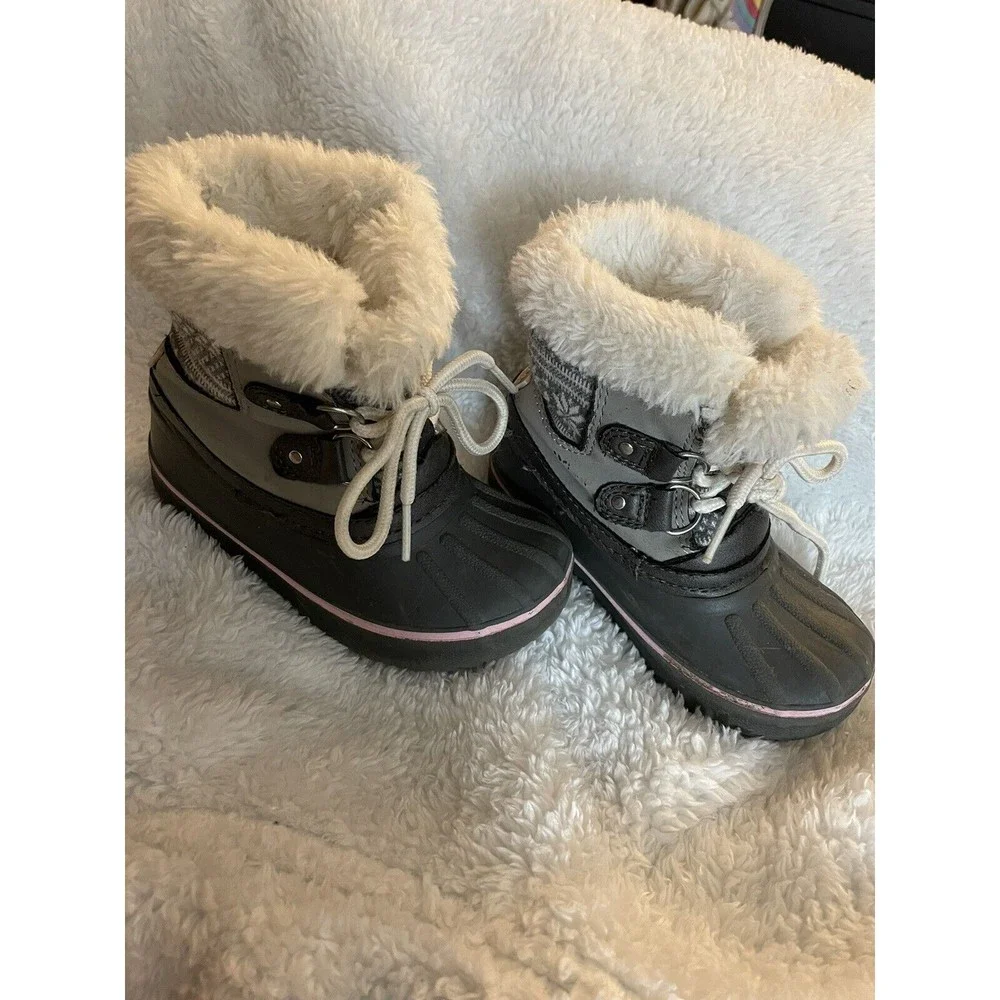 LONDON FOG Girls Lil Tottenham Grey/Pink Winter Snow Boots Toddler Size 7